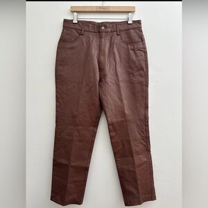 INTERNATIONAL MALE MEN’S SIZE 36 BROWN LEATHER ZIPPER FLY PANTS 30” Inseam